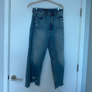 Abercrombie High Rise Wide Leg Distressed Jeans Dark Wash